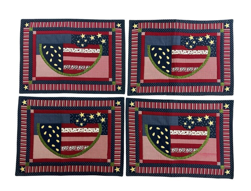 Sonoma Life + Style Set 4 Patriotic Watermelon Quilted Placemats 18x13